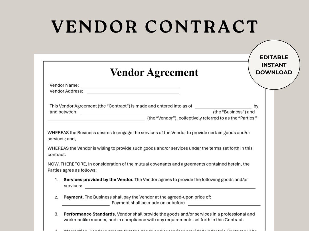 Vendor Contract, Event Agreement, Sales Contract, Popup Event Vendor ...