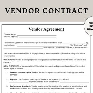 Vendor Contract, Event Agreement, Sales Contract, Popup Event Vendor, Truck Contract, Vendor Supply, Catering Vendor, Service Compensation