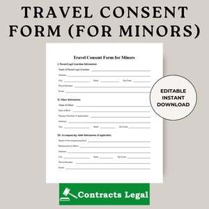 Formulario de consentimiento de viaje para menores, Formulario de autorización de viaje para menores, Permiso de viaje para niños, Consentimiento de viaje para niños, Consentimiento de los padres, Excursión escolar