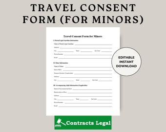 Minor Travel Consent Form: Child Travel Authorization (Digital Download, US Letter)