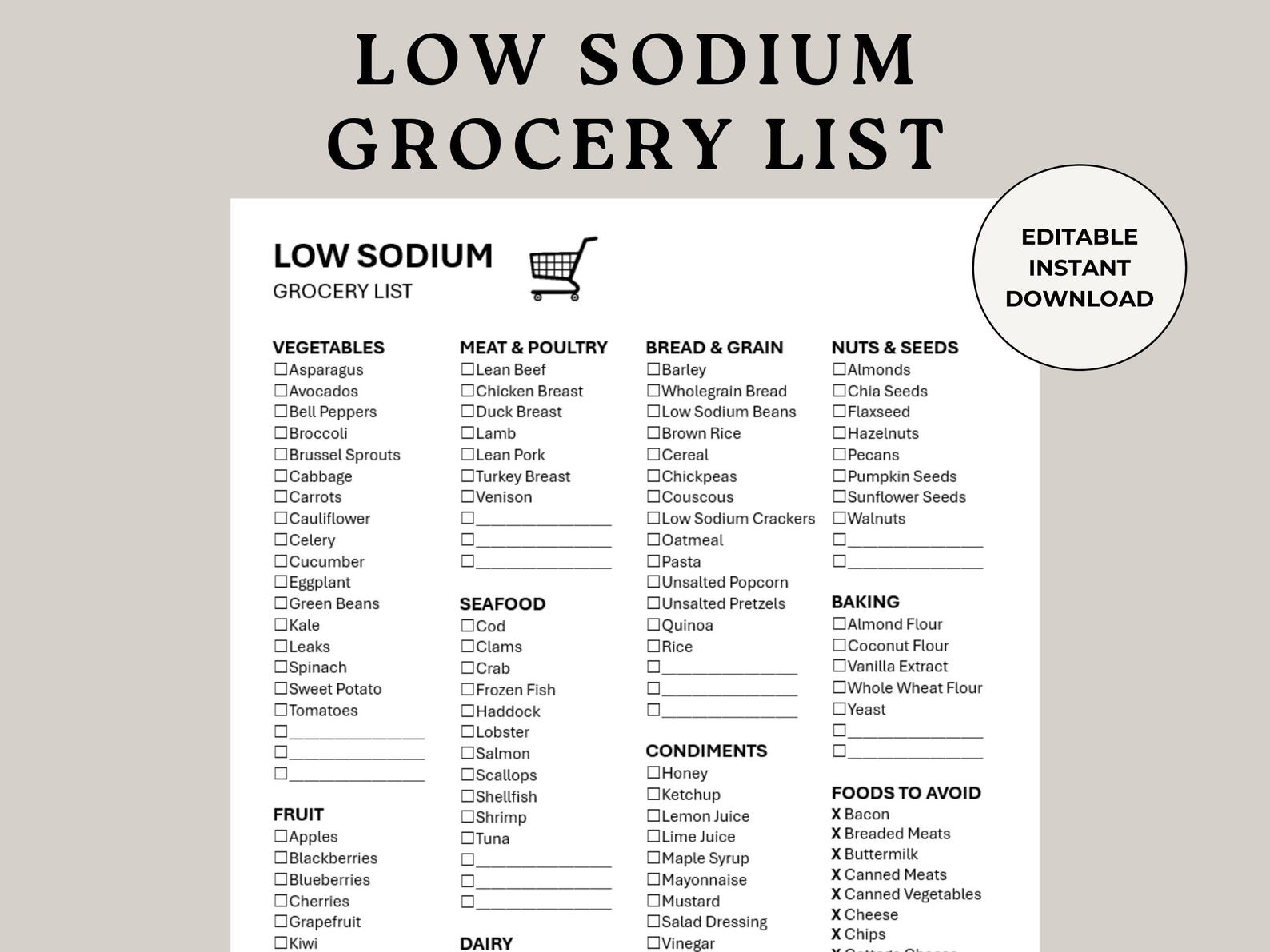 Low Sodium Grocery List, Low Sodium Diet, Low Salt Food List, Low ...