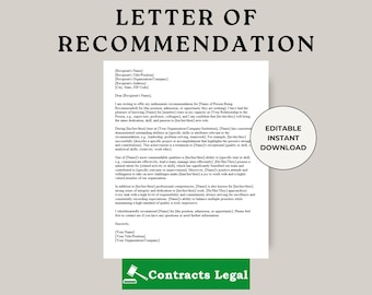 Letter of Recommendation Template: Professional Job Referral (Digital Download)