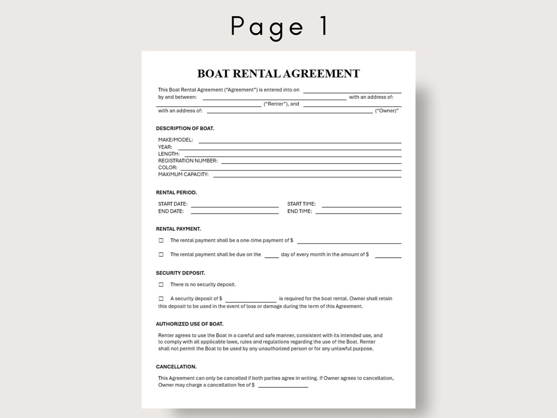 Boat Rental Agreement Template: Customizable Contract (digital Download ...