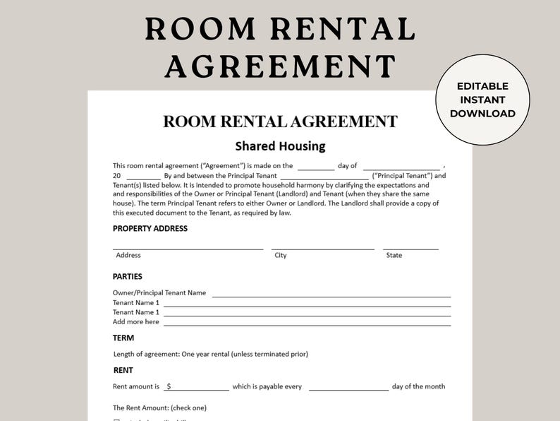 Room Renting Paper Room Rental Contract, Room Rental Form, Landlord Sheet, Roommate ...