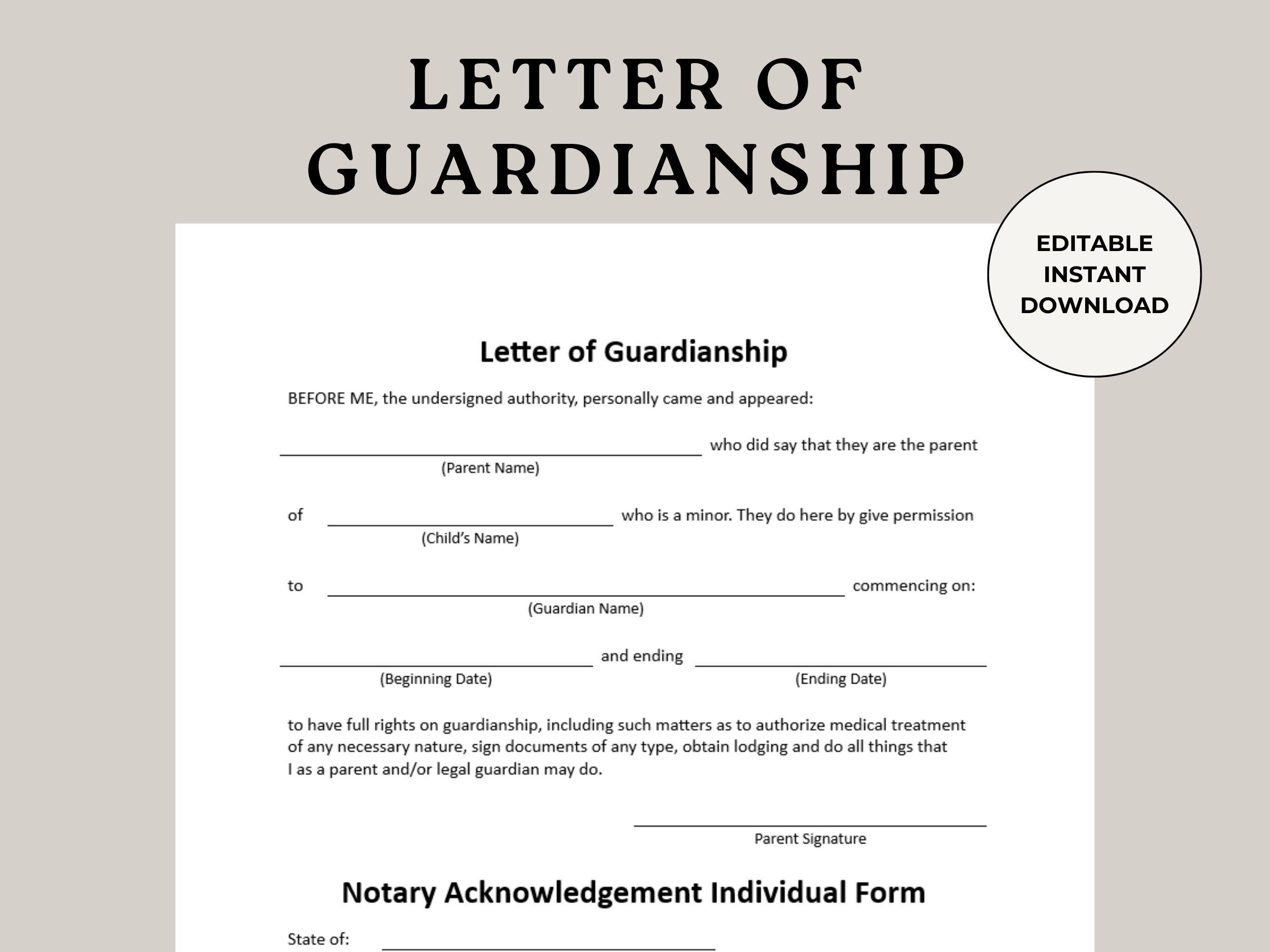 Letter of Guardianship Notary Letter Guardianship Notary Form