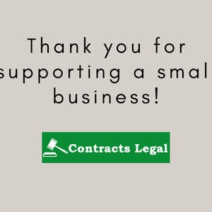 May include: Thank you for supporting a small business! Green button with a white gavel and the text "Contracts Legal" in white.