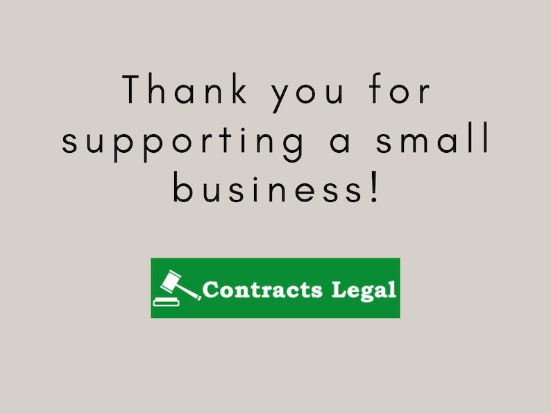 May include: Thank you for supporting a small business! Green button with a white gavel and the text "Contracts Legal" in white.