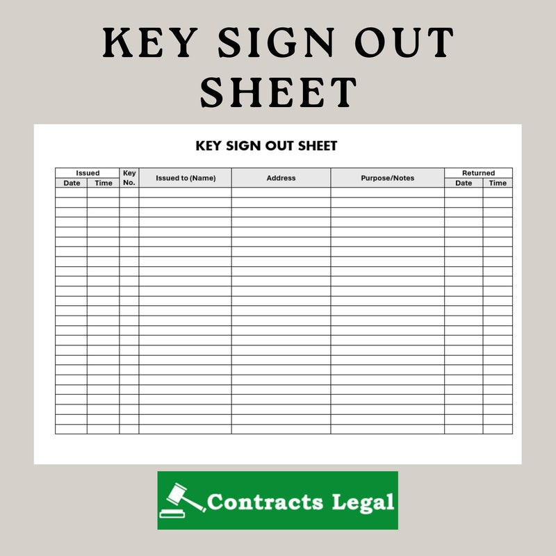 Key Sign Out Sheet Etsy Key Sign Out Sheet Etsy