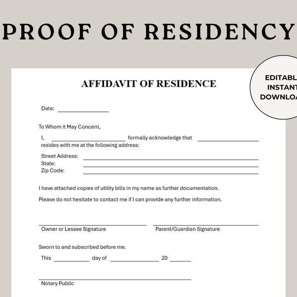 Notary Form Proof of Residence - Etsy