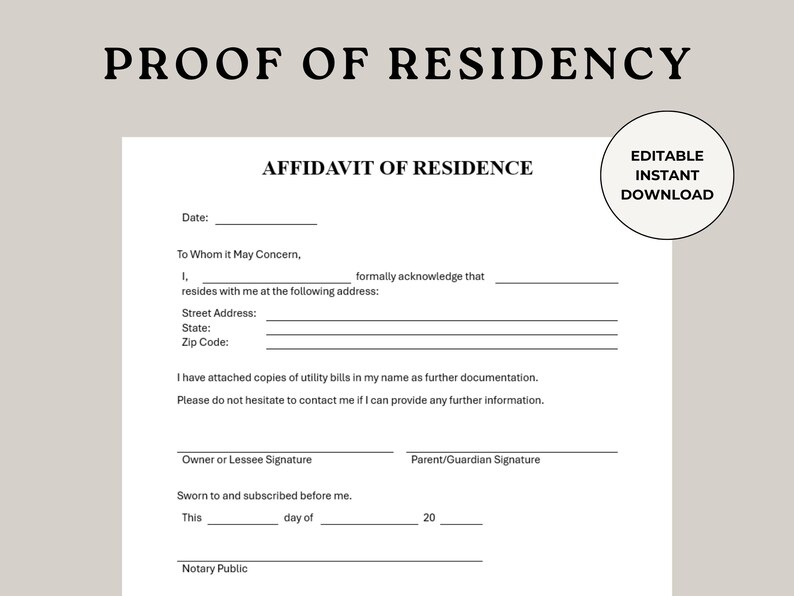 Proof Of Residency Proof Of Residence Notary Form Proof Letter 