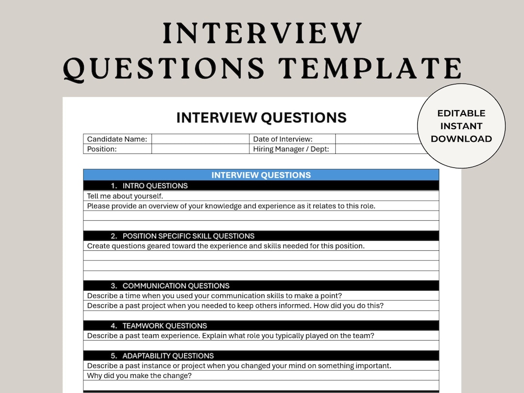 Interview Questions Template Interviewing Form Applicant Interview