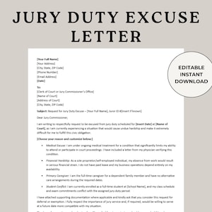 Jury Duty Excuse Letter, Jury Duty Request, Jury Duty Hardship, Jury Duty Exemption, Judge Letter, Legal Letter, Letter for Judge