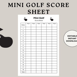 Feuille de pointage de mini golf, carte de pointage putt putt, carte de pointage mini golf, feuille de pointage imprimable, modèle de carte de pointage, carte de pointage de golf, feuille de pointage de golf