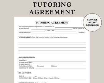 Tutoring Agreement Template: Editable Tutor Contract (Digital Download, US Letter Size)