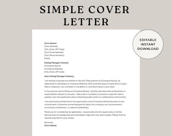 Simple Cover Letter, Cover Letter Form, Cover Letter Example, Cover Letter Sample, Job Application Help, Quick Cover Letter, Formal Letter