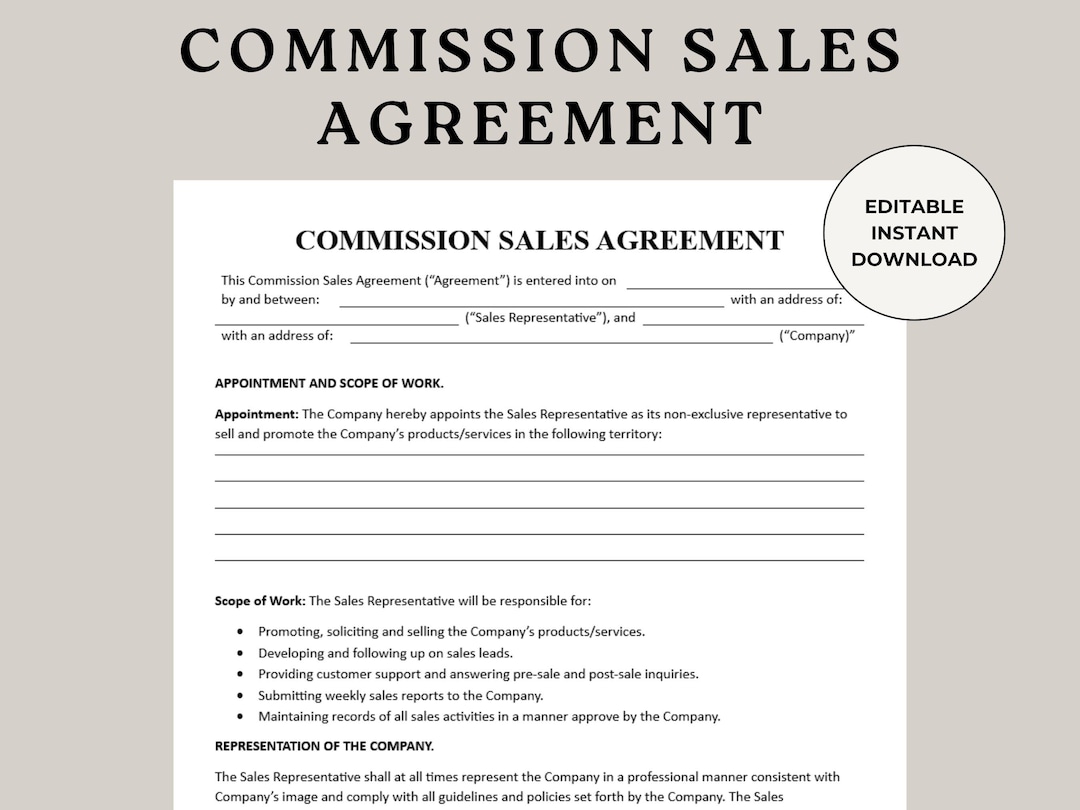 Commission Sales Agreement Template: Editable Legal Contract (digital ...