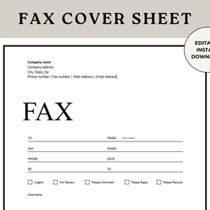 Könnte beinhalten: Eine schwarz-weiße Fax-Deckblattvorlage mit dem Text "FAX COVER SHEET" oben. Die Vorlage enthält Felder für "An", "Fax", "Telefon", "Betreff", "Von", "Seiten", "Datum" und "CC". Es gibt auch Kontrollkästchen für "Dringend", "Zur Überprüfung", "Bitte kommentieren", "Bitte antworten" und "Bitte recyceln".