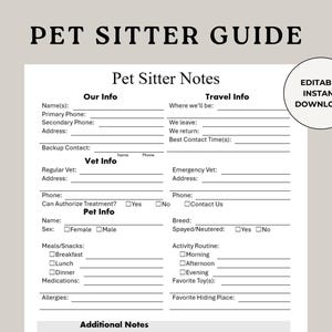 Guia para Pet Sitter, Hospedagem de Cães, Pet Sitter para Imprimir, Guia para Dog Sitter, Guia para Dog Sitter, Pasta para Animais de Estimação, Formulário para Dog Sitter, Instruções para Sentar
