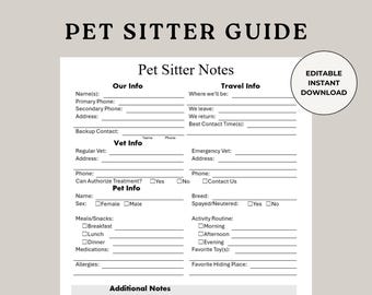 Pet Sitter Guide, Dog Boarding, Petsitter Printable, Dog Sitter Guide, Dog Minder Guide, Pet Binder, Dog Sitter Form, Sitting Instructions