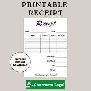 Printable Receipt, Sales Receipt, Customer Receipt, Receipt Document, Receipt PDF, Purchase Receipt, Payment Receipt, Cash Receipt