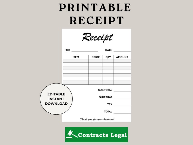 Printable Receipt, Sales Receipt, Customer Receipt, Receipt Document ...