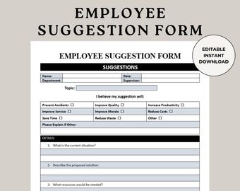 Employee Suggestion Form, Employee Suggest, Human Resource Forms, Suggestion Box Cards, Suggestion Box, Employee Survey, Suggest Box Cards