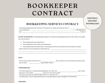 Bookkeeper Contract, Bookkeeper Business, Bookkeeper Services, Editable Bookkeeper, Simple Bookkeeper, Accounting Service, Accountant Terms