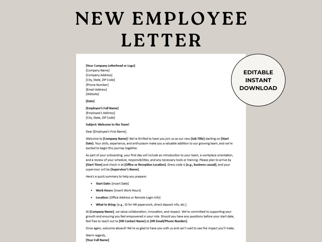 New Employee Letter, New Hire Letter, Welcome Letter, Employee Welcome ...