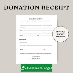 Nonprofit Donation Receipt, Charity Receipt, Fundraiser Receipt, Charitable Donations, Tax Receipt, Donation Form, Non Profit Contribution