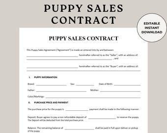 Puppy Sales Contract Template: Dog Breeder Agreement (Digital Download, PDF & Word)