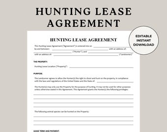 Hunting Lease Agreement, Hunting Grounds, Hunt Lease, Lease Form, Hunting Rights, Secure Hunting, Land Lease Agreement, Basic Lease Contract