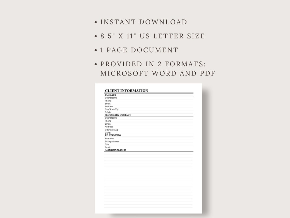 Client Information Form Template Customizable Client Intake (digital
