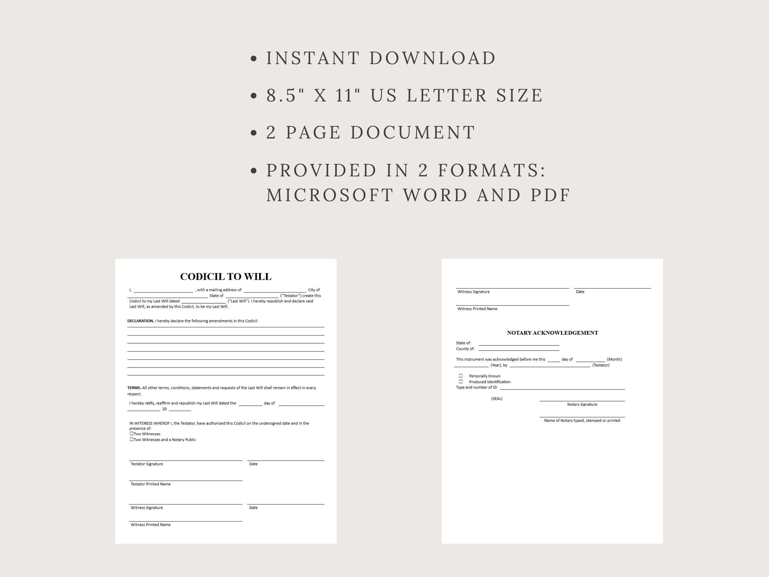 Will Codicil, Will Codicil Template, Will Codicil Forms, Codicil ...