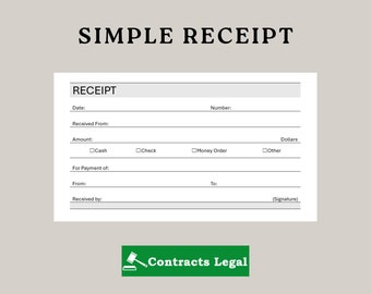 Simple Receipt, Purchase Receipt, Payment Received, Cash Receipt, Customer Receipt, Sales Slip, Tenant Receipt, Landlord Receipt, Rental Pay