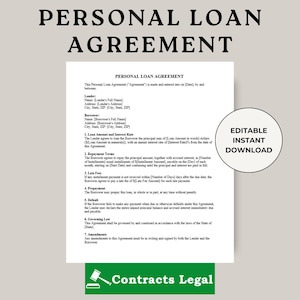Persoonlijke leningsovereenkomst, leningscontract, leningsovereenkomst, leningdocument, schuldbekentenis, promesse, gezinslening, formulier leenovereenkomst