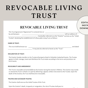 Revocable Living Trust, Estate Planning, Living Trust Template, Trust Form Template, Trust Establishment, Final Arrangements, Estate Documen