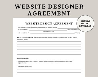 Contrato de diseño web / Contrato de cliente para diseñadores web independientes y agencias / Descarga instantánea
