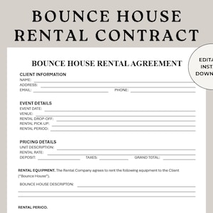 Bounce House Rental Contract Template: Inflatable Business Form (Digital Download)