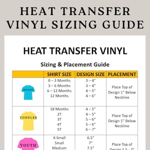 Guía de tallas de vinilo de transferencia térmica, guía de tallas de HTV, tallas de vinilo, tallas de vinilo para camisetas, tabla de tallas de HTV, tabla de tallas para vinilo, guía de tallas