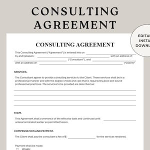Consulting Agreement, Consulting Forms, Consulting Contract, Consulting Template, Scope of Services, Consulting Resources, Consultant Toolki
