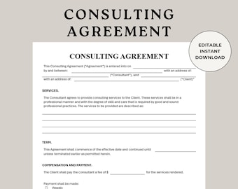 Consulting Agreement Template: Customizable Contract (Digital Download, US Letter)