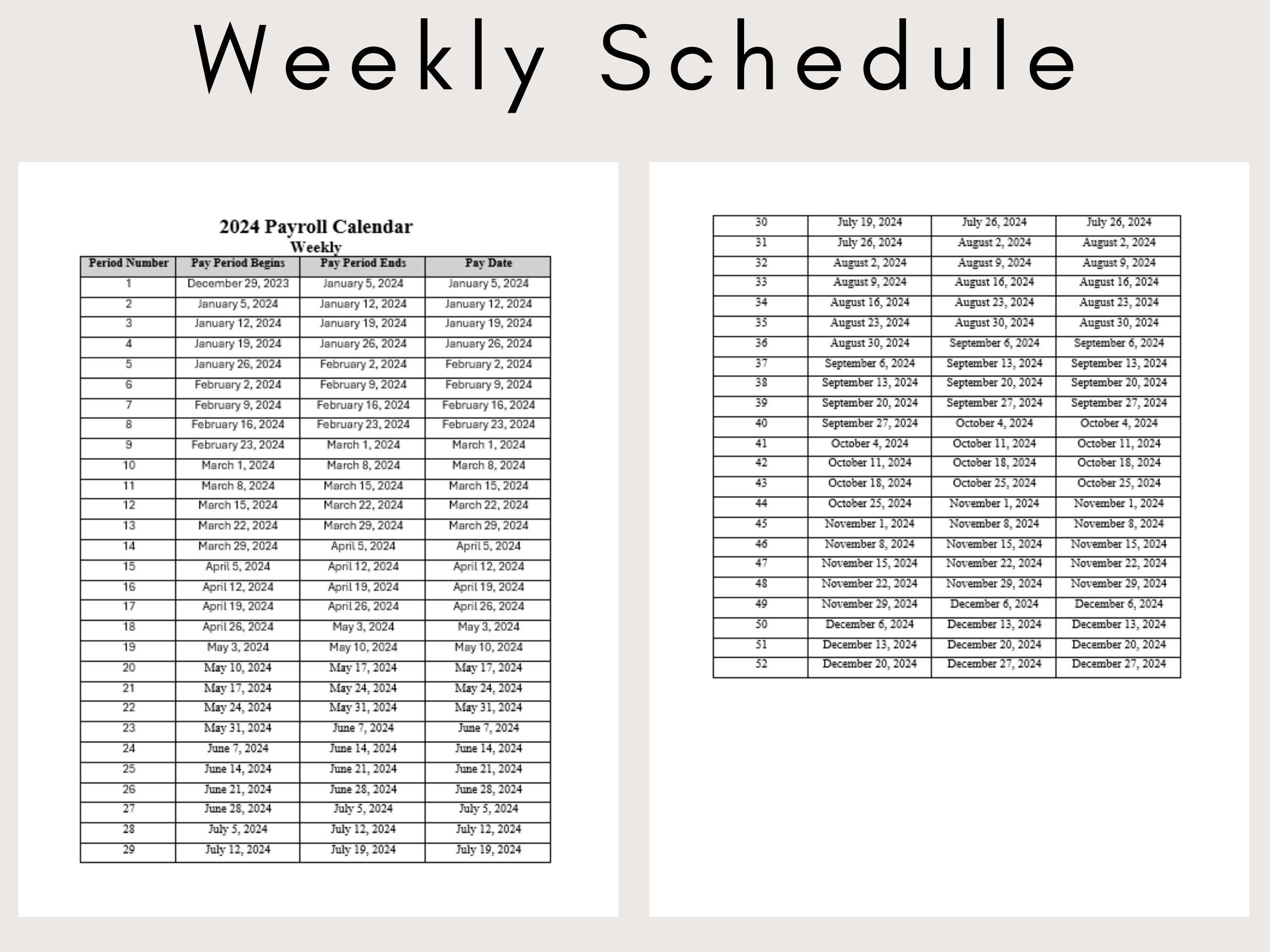 2024 Payroll Calendar, Biweekly Calendar, Payroll Schedule, Human ...