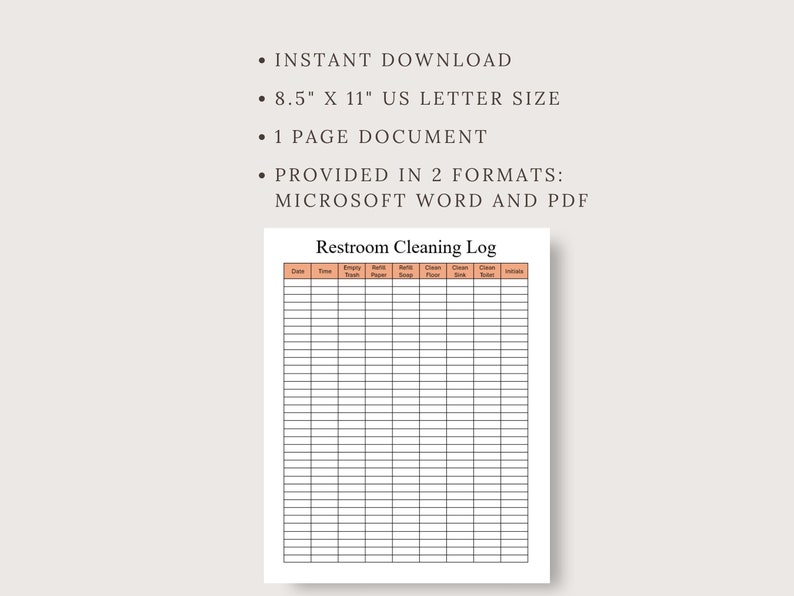 Restroom Use Log Restroom Cleaning Log: Commercial Bathroom Checklist (PDF & Word) - Etsy