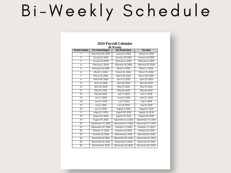 2024 Payroll Calendar, Biweekly Calendar, Payroll Schedule, Human ...
