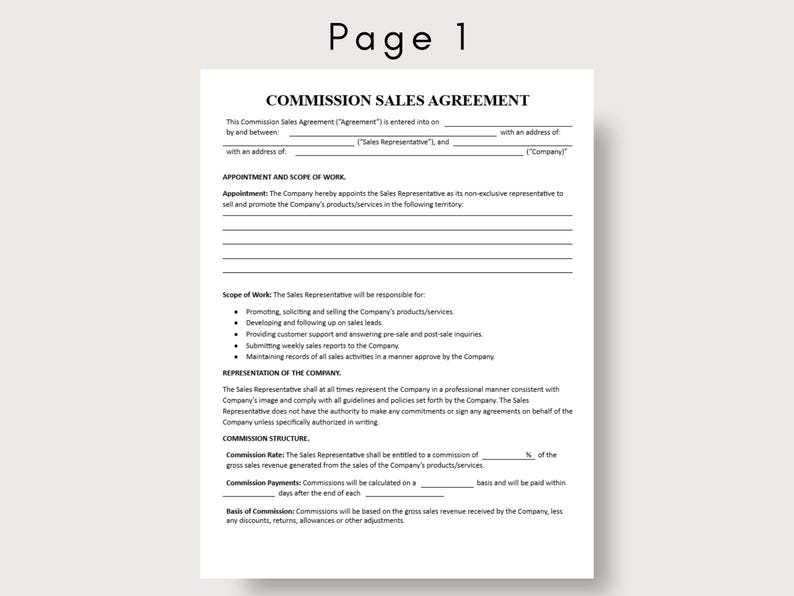 Commission Sales Agreement Template: Editable Legal Contract (digital ...