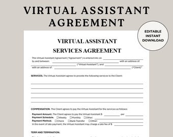 Vertragsvorlage für Virtueller Assistent: Personalisierbarer VA Geschäftsvertrag (Digitaler Download, US Letter)