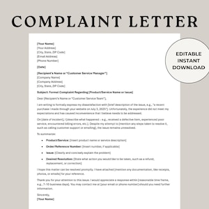 Complaint Letter, Customer Support, Complaint Email, Complaint Form, Formal Complaint, Lettertemplate, Refund Letter, Unhappy Customer