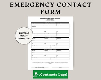 Sjabloon contactformulier voor noodgevallen werknemer: HR-instapdocument (digitale download, US Letter)