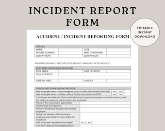 Incident Report Form: Customizable Event Documentation (Digital Download, US Letter Size)
