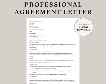Professional Agreement Letter Template: Customizable Legal Contract (Digital Download)